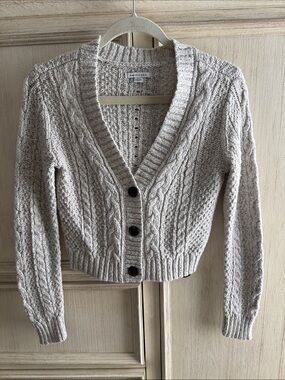 American Eagle Outfitters Cream Cable Knit Button-Up Cardigan